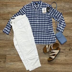 Banana Republic Linen Blend Pull On Drawstring Crop Wide Leg Flowy Pants Sz: L